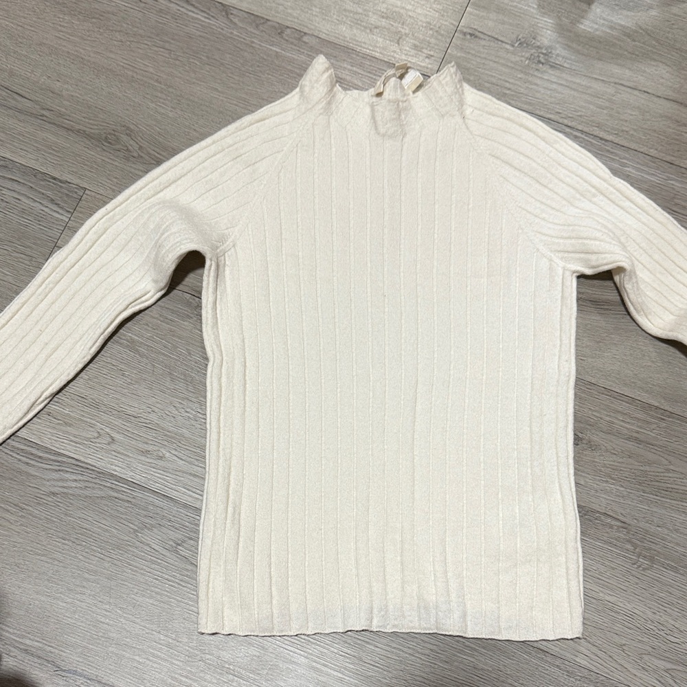 Sezane Cream Ribbed Turtleneck Sweater